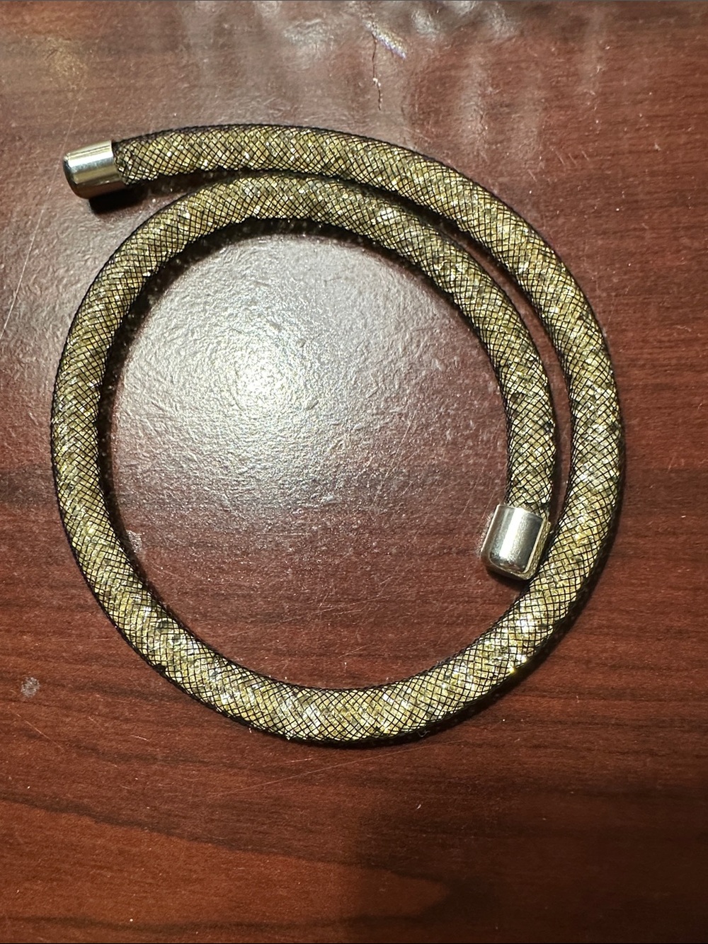 Gold Mesh Tube Wrap Necklace with Silver Caps